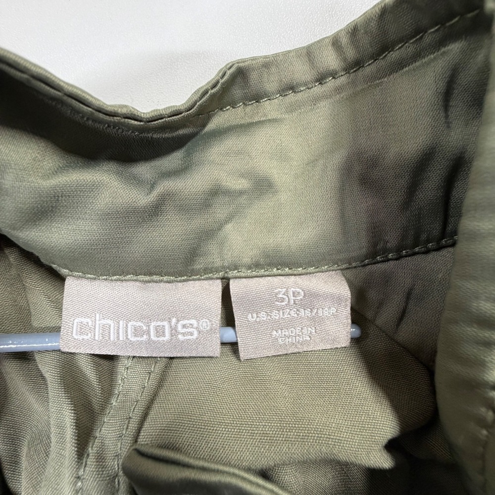 Chico's Utility Jacket Women 3P Olive Green Satin Anorak Field Coat 16P 18P - Picture 6 of 12